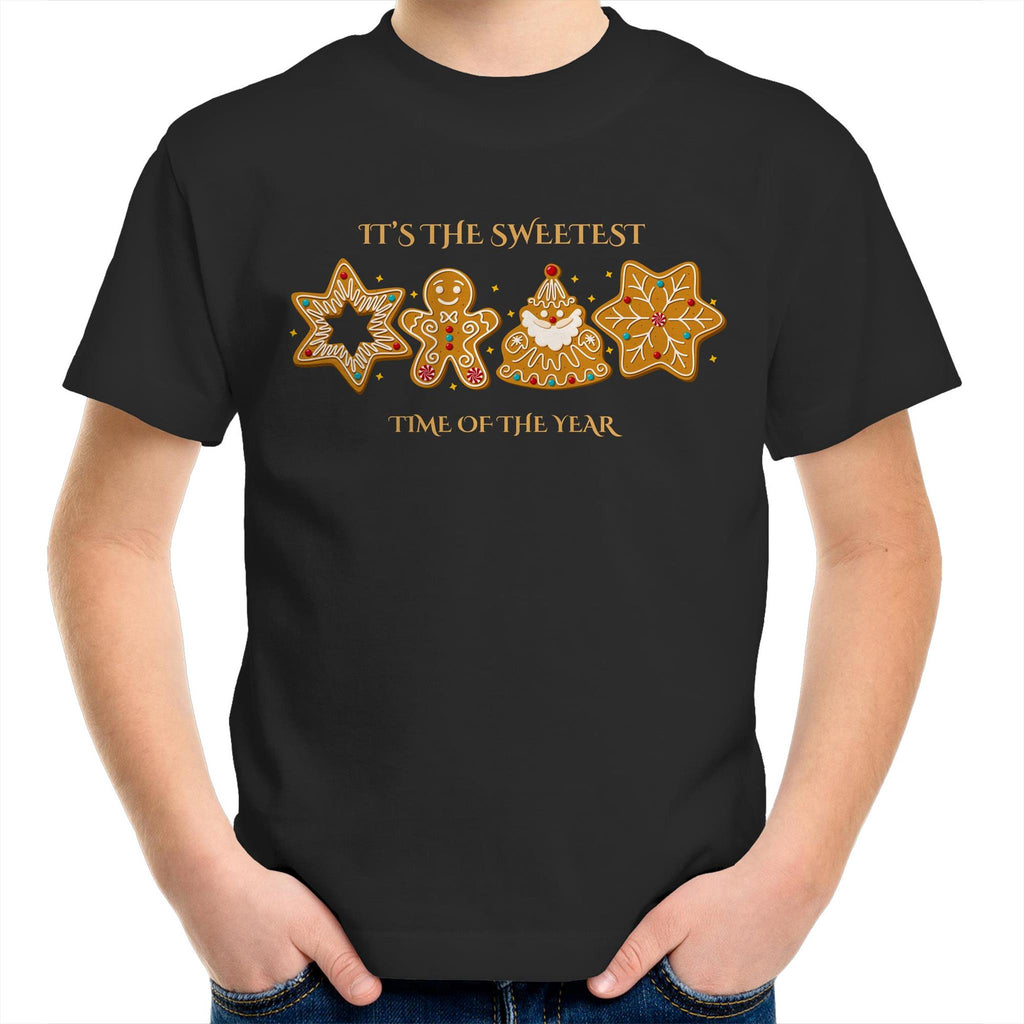 Gingerbread, It's The Sweetest Time Of The Year, Christmas - Kids Youth T-Shirt Black Kids Christmas T-shirt Christmas Printed In Australia
