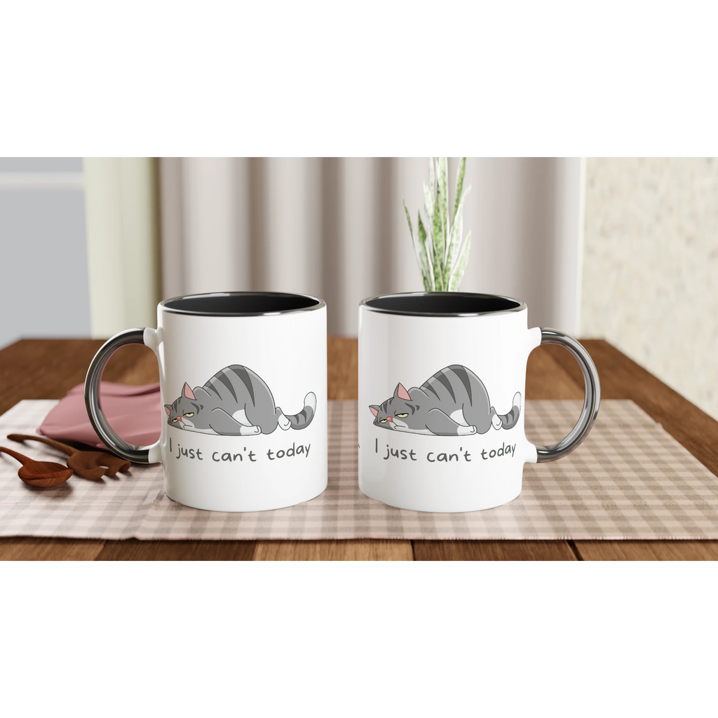 Personalised - Cat, I Just Can't Today - White 11oz Ceramic Mug with Colour Inside Personalised 11oz Mug animal customise Globally Fulfilled personalise