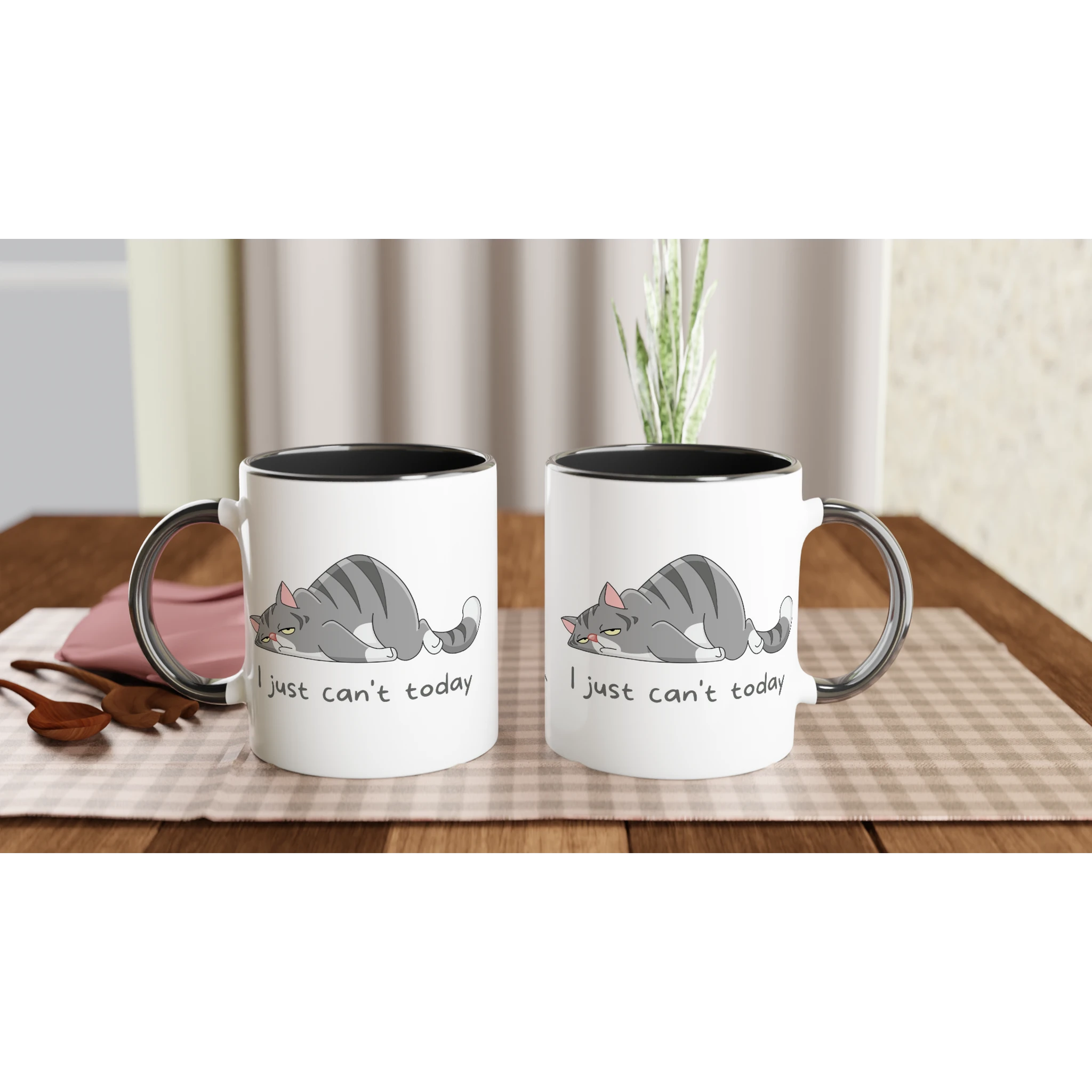 Personalised - Cat, I Just Can't Today - White 11oz Ceramic Mug with Colour Inside Personalised 11oz Mug animal customise Globally Fulfilled personalise