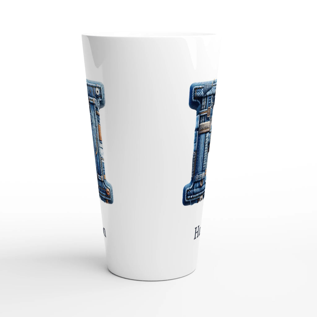Blue Denim Initial - White Latte 17oz Ceramic Mug Personalised Latte Mug customise Globally Fulfilled Initial Name personalise