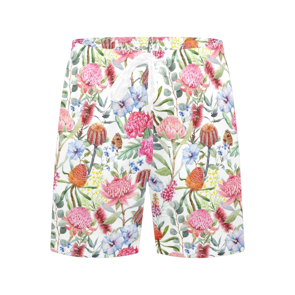 Australian Flowers Men's Mid-Length Beach Shorts Men's Mid-Length Beach Shorts Plants Printed Offshore