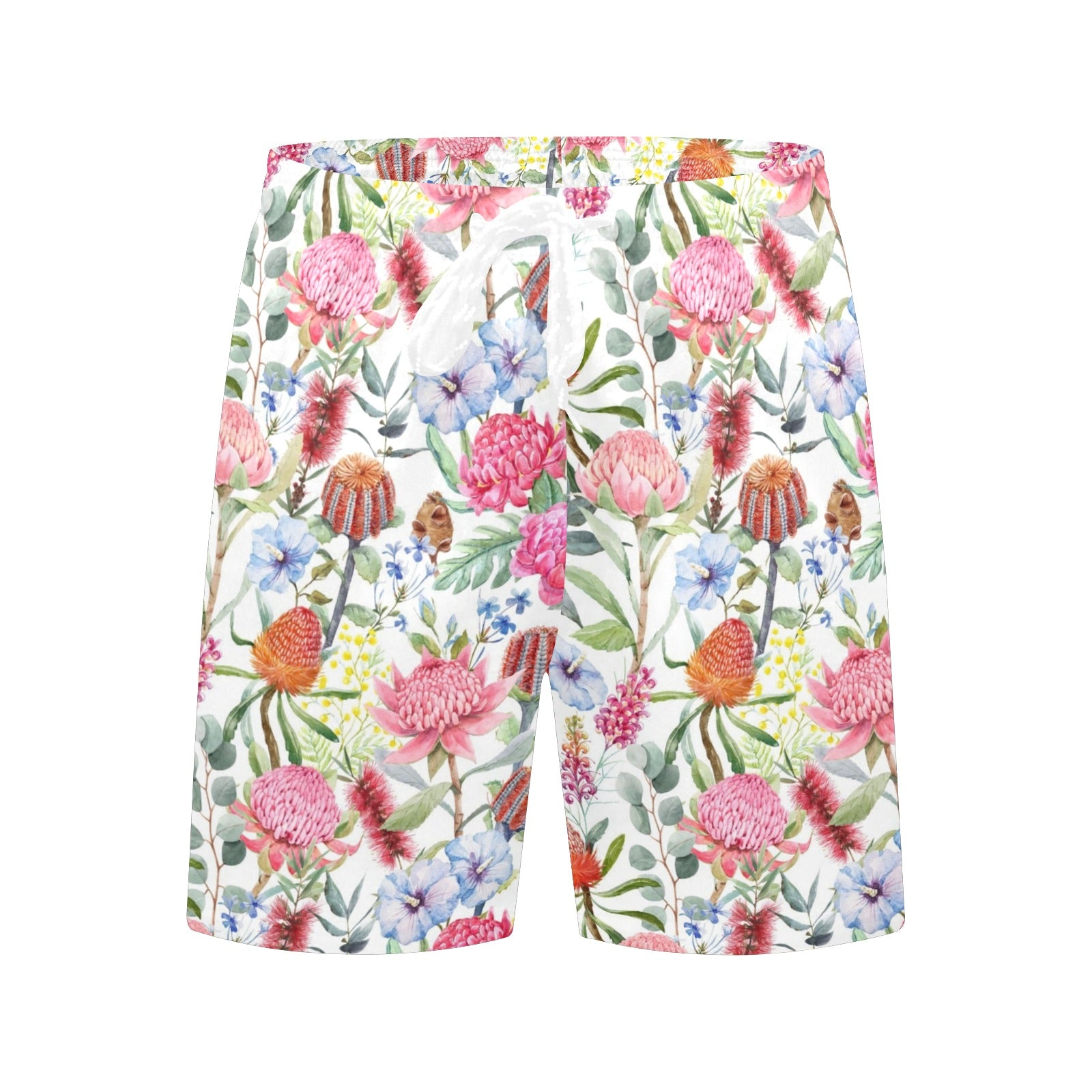 Australian Flowers Men's Mid-Length Beach Shorts Men's Mid-Length Beach Shorts Plants Printed Offshore