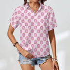 Cat Doughnuts Women's Short-Sleeve Button Up Shirt Women's Short-Sleeve Button Up Shirt animal Food Printed Offshore