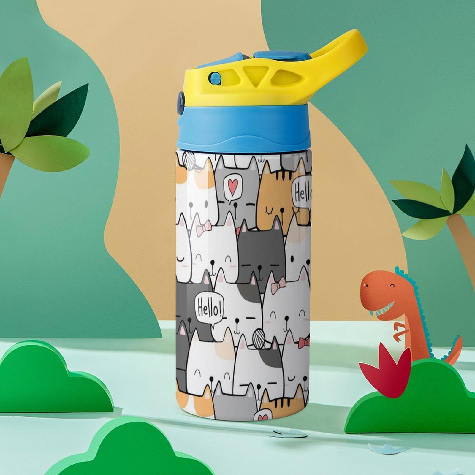 Cat Hello - Little Kids Water Bottle Little Kids Water Bottle animal Printed Offshore