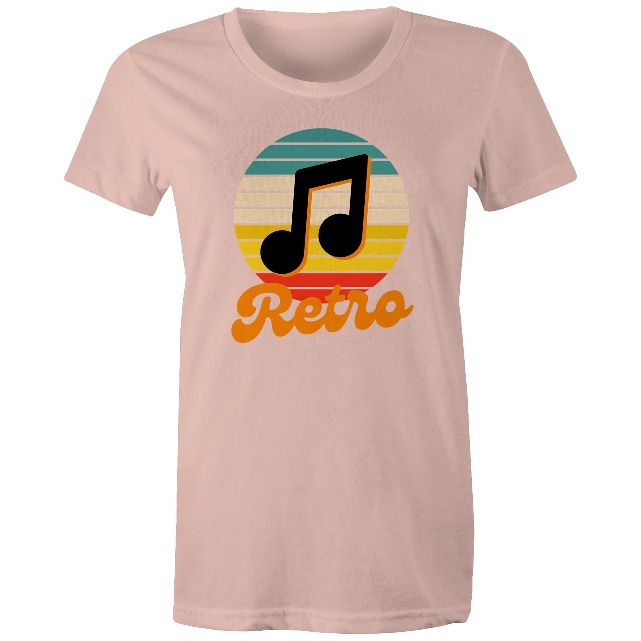 Retro Music - Womens T-shirt Pale Pink Womens T-shirt Music Printed In Australia Retro
