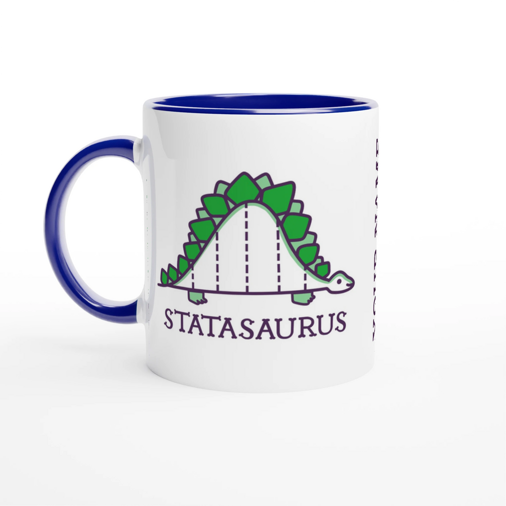 Personalised - Statasaurus - White 11oz Ceramic Mug with Colour Inside Ceramic Blue Personalised 11oz Mug animal customise Globally Fulfilled Maths personalise Science