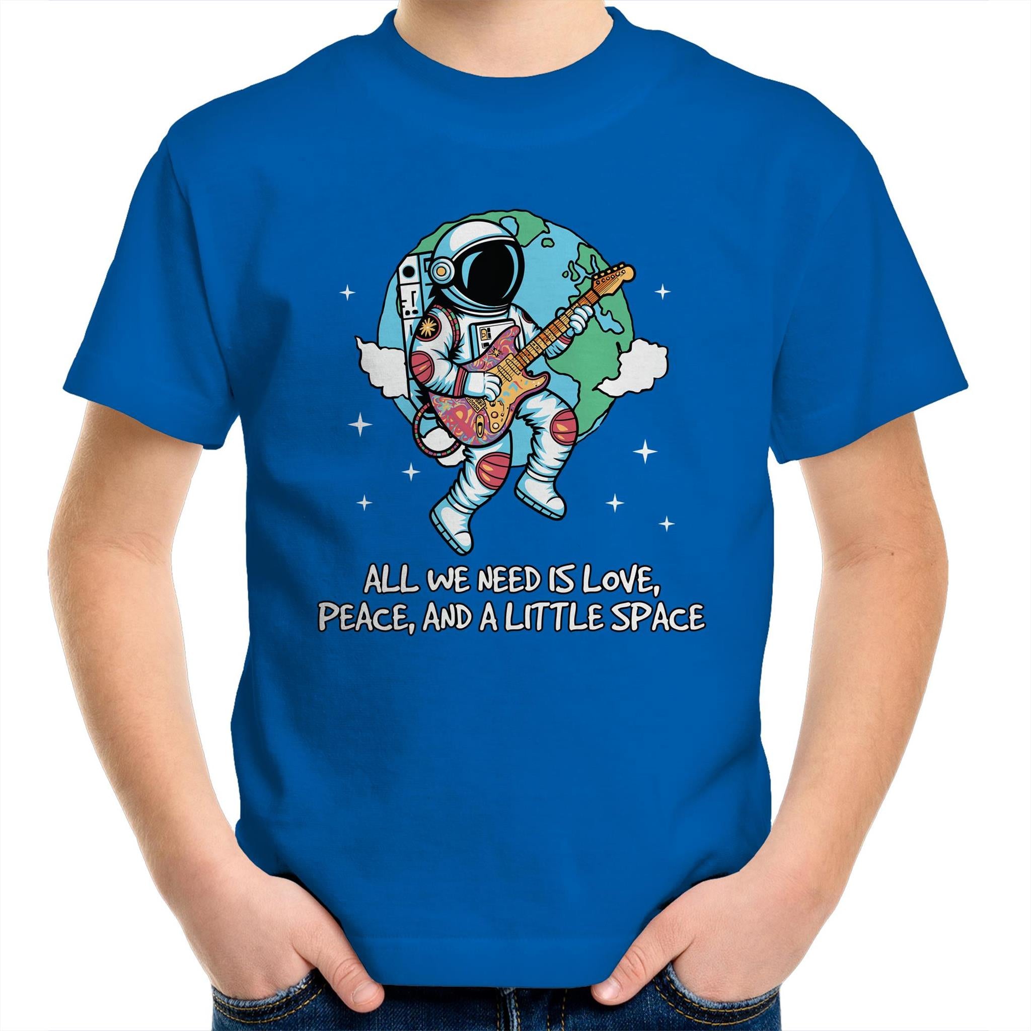 Astronaut, All We Need Is Love, Peace And A Little Space - Kids Youth T-Shirt Bright Royal Kids Youth T-shirt Music Printed In Australia Space