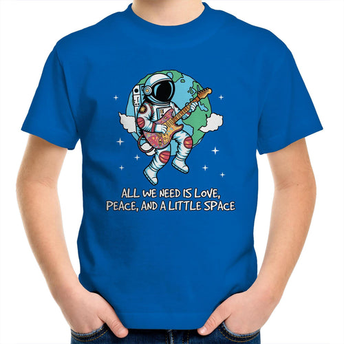 Astronaut, All We Need Is Love, Peace And A Little Space - Kids Youth T-Shirt Bright Royal Kids Youth T-shirt Music Printed In Australia Space