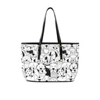 Black And White Dogs - Leather Tote Bag-Large