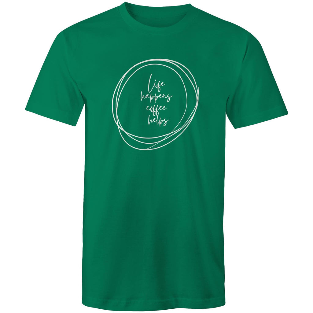 Life Happens, Coffee Helps - Mens T-Shirt Kelly Green Mens T-shirt Coffee Printed In Australia