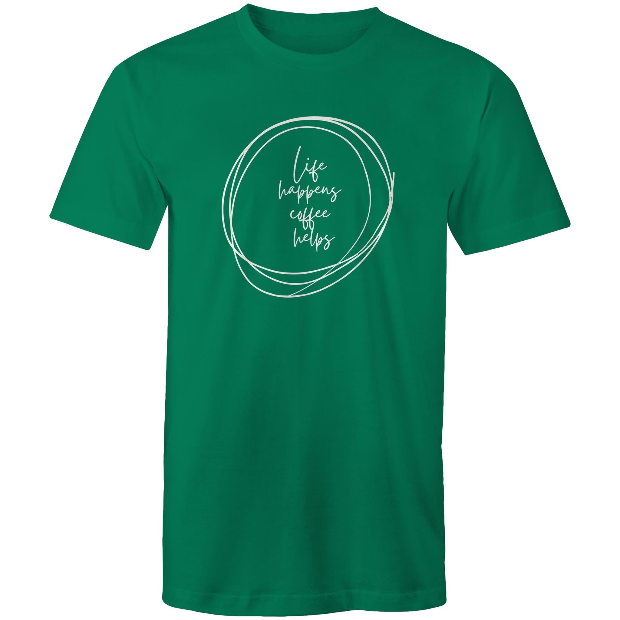 Life Happens, Coffee Helps - Mens T-Shirt Kelly Green Mens T-shirt Coffee Printed In Australia