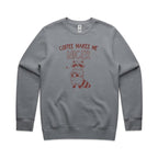 Coffee Makes Me Nicer, Raccoon - AS Colour Stencil Crew Sweatshirt Gravel Sweatshirt animal Coffee Printed In Australia