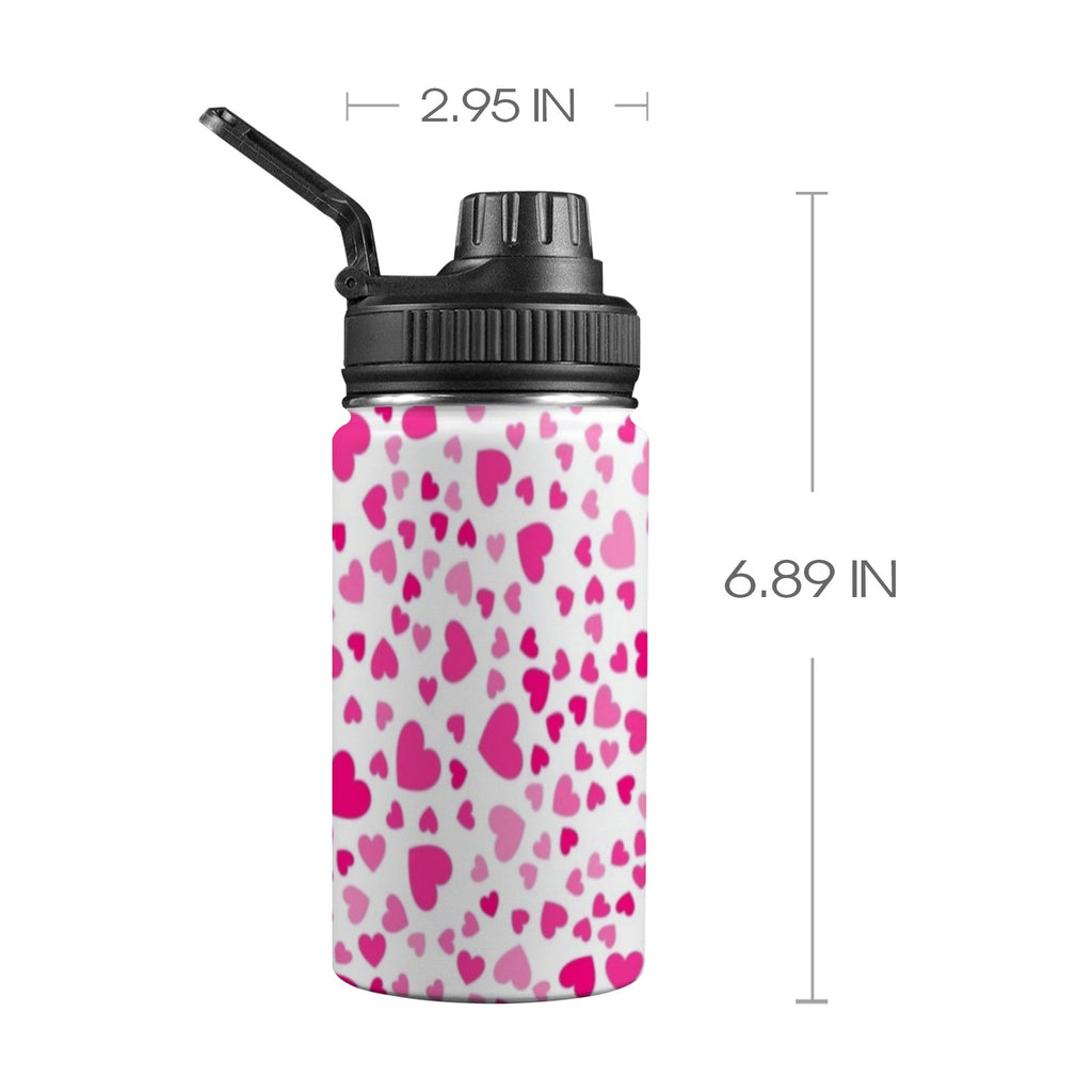 Pink Hearts On White - Kids Water Bottle with Chug Lid (12 oz)
