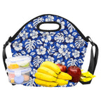 Blue Hawaiian Floral - Neoprene Lunch Bag/Large (Model 1669) Neoprene Lunch Bag Plants Printed Offshore