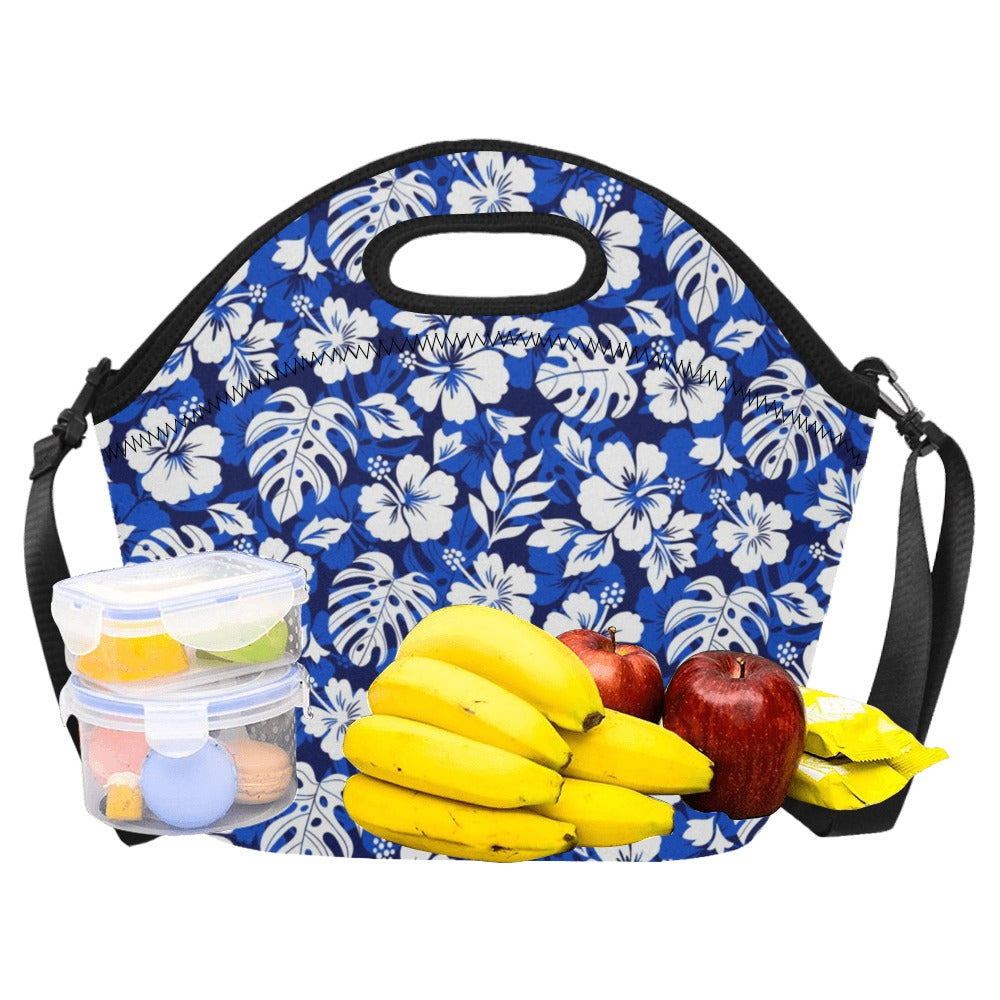 Blue Hawaiian Floral - Neoprene Lunch Bag/Large (Model 1669) Neoprene Lunch Bag Plants Printed Offshore