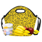 Black Squiggle On Yellow Neoprene Lunch Bag/Large (Model 1669) Neoprene Lunch Bag Printed Offshore