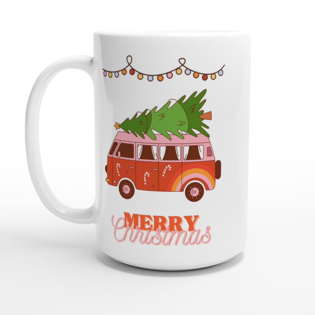 Christmas Tree On Peace Van - White 15oz Ceramic Mug Default Title Christmas 15oz Mug Christmas Globally Fulfilled