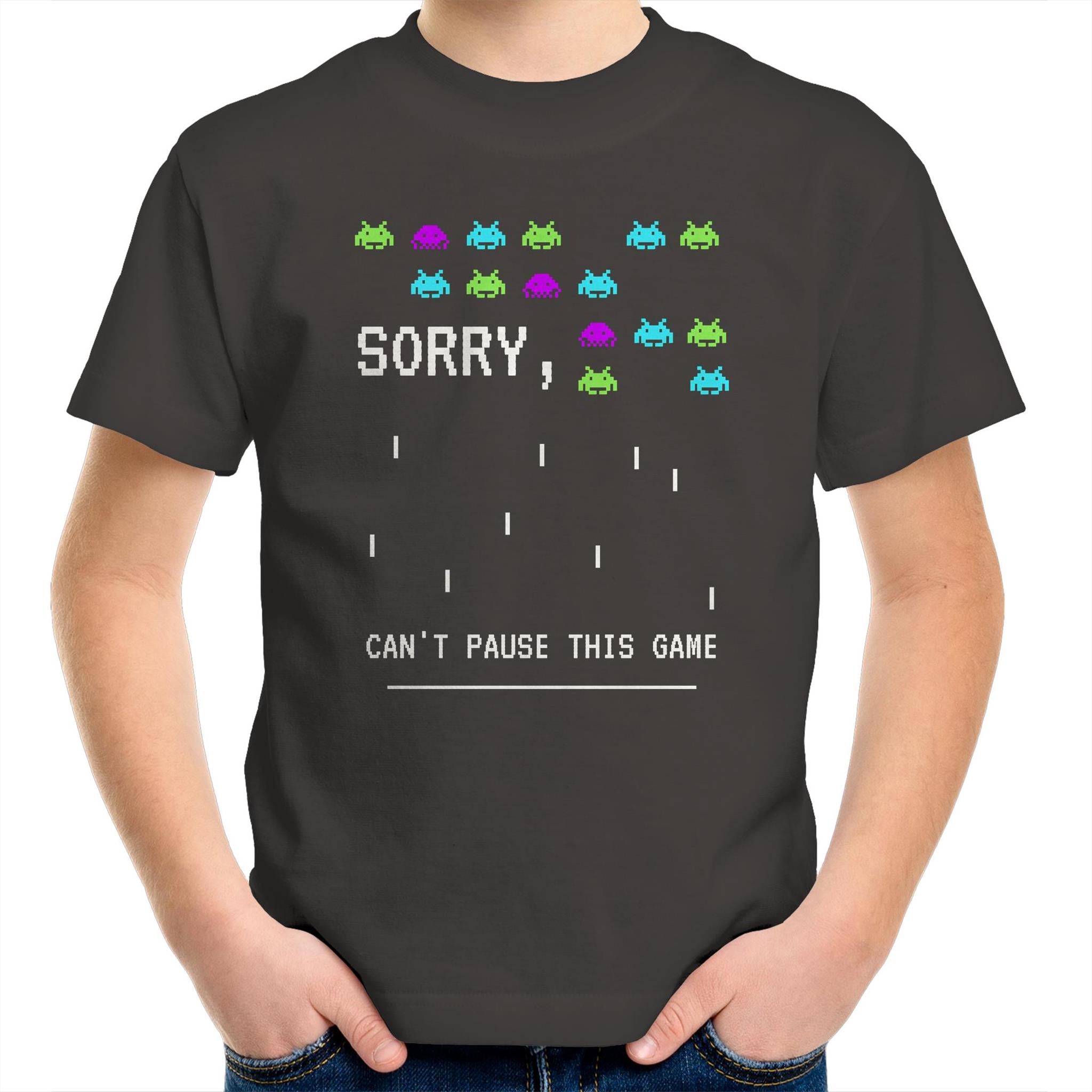 Sorry, Can't Pause This Game - Kids Youth T-Shirt Charcoal Kids Youth T-shirt Games Printed In Australia