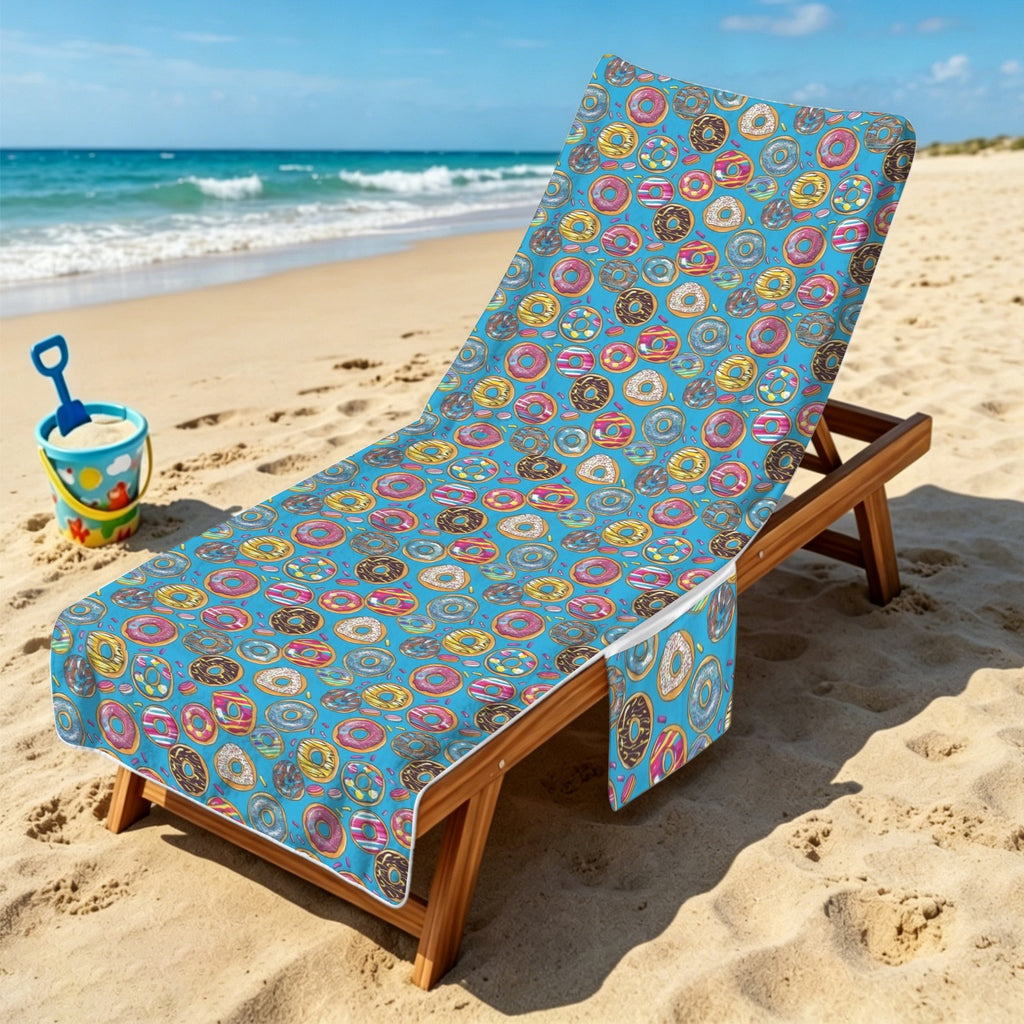 Doughnuts On Blue Beach Chair Towel Cover with Side Pockets