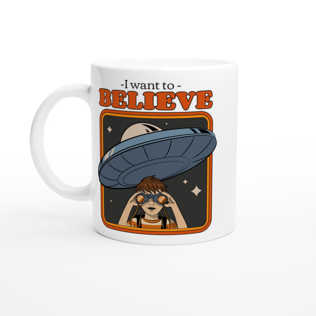 UFO, I Want To Believe - White 11oz Ceramic Mug Default Title White 11oz Mug Globally Fulfilled Retro Sci Fi