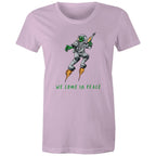 Alien Invasion, We Come In Peace - Womens T-shirt Lavender Womens T-shirt Printed In Australia Sci Fi