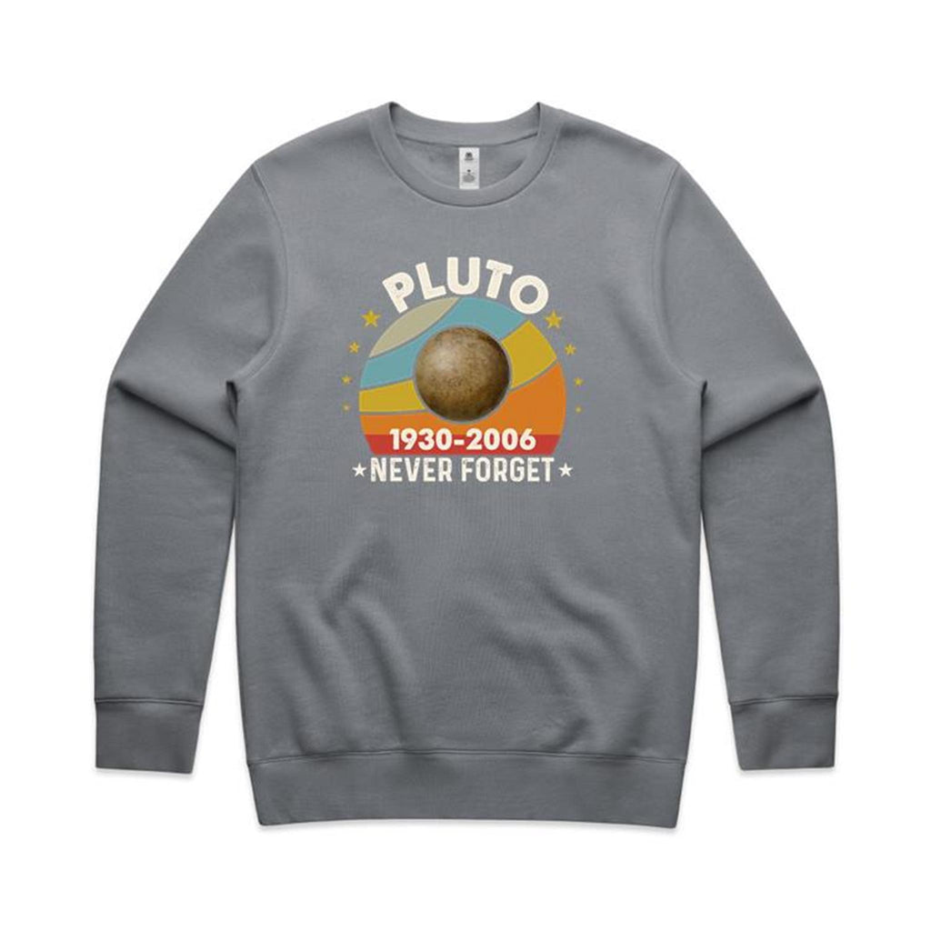 Never Forget Pluto - AS Colour Stencil Crew Sweatshirt Gravel Sweatshirt Printed In Australia Space