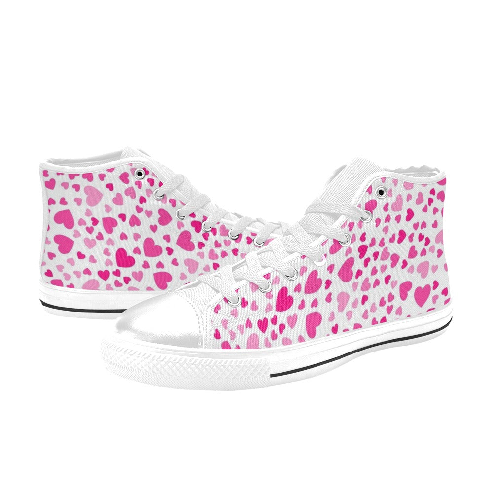 Pink Hearts On White Women's High Top Canvas Shoes Womens Classic High Top Shoes Love Printed Offshore