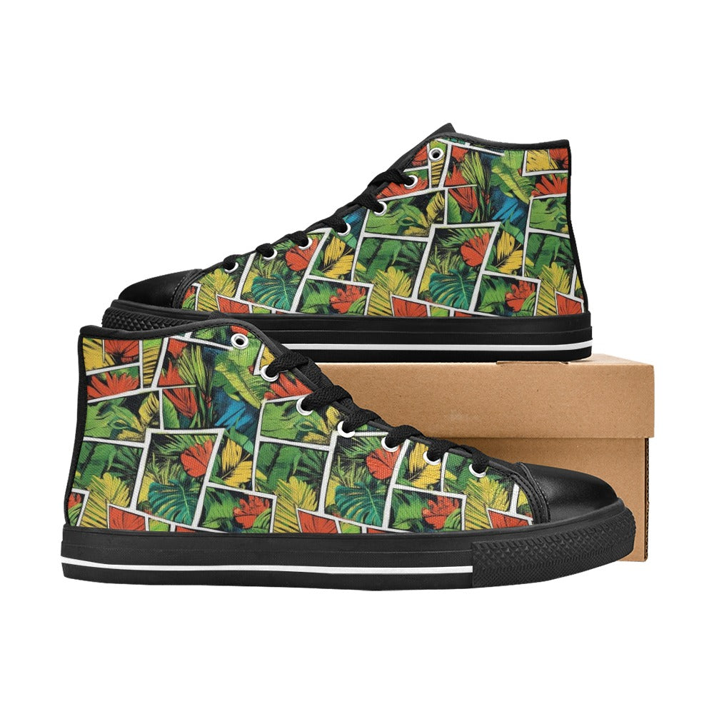 Tropical Comic Book Style Men's High Top Canvas Shoes Men's Classic High Top Canvas Shoes comic Plants Printed Offshore