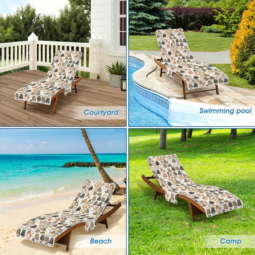 Lots Of Cats Beach Chair Towel Cover with Side Pockets