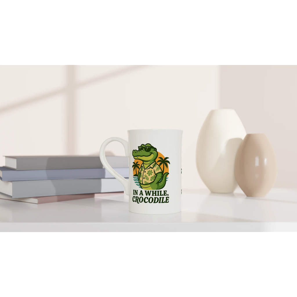Personalised In A While, Crocodile White 10oz Porcelain Slim Mug Personalised Porcelain Mug animal Globally Fulfilled