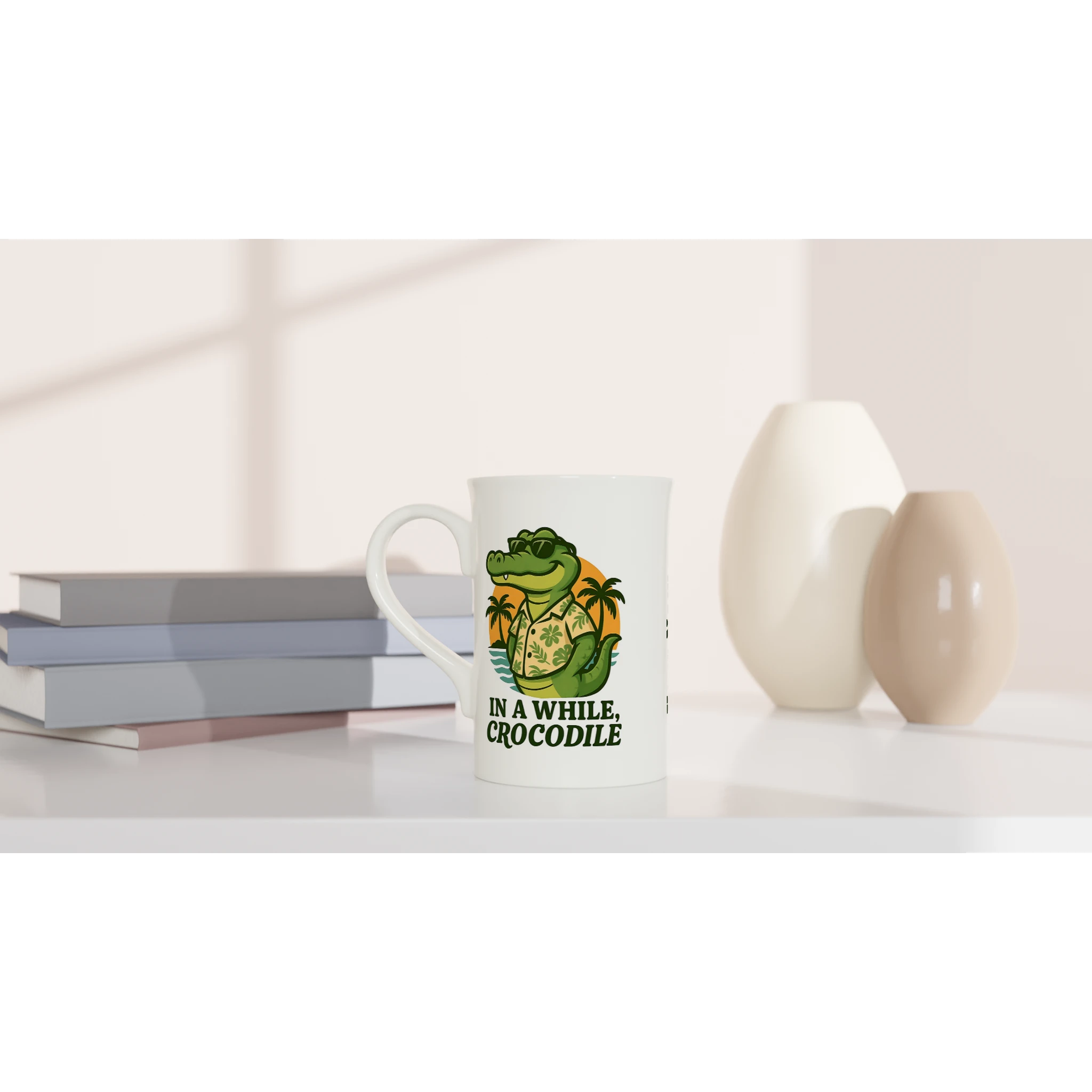 Personalised - In A While, Crocodile - White 10oz Porcelain Slim Mug Personalised Porcelain Mug animal Globally Fulfilled