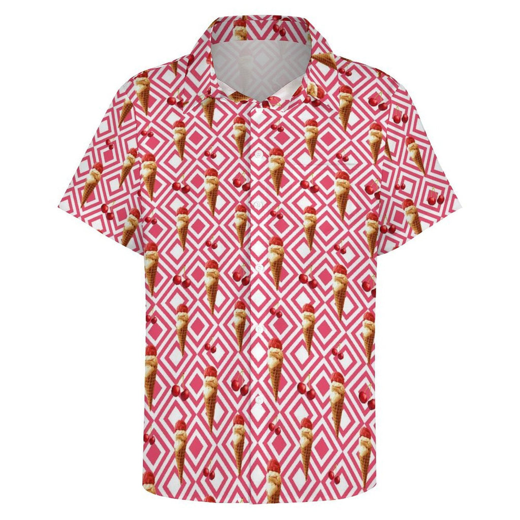 Cherry Ice Cream - Women's Short-Sleeve Button Up Shirt