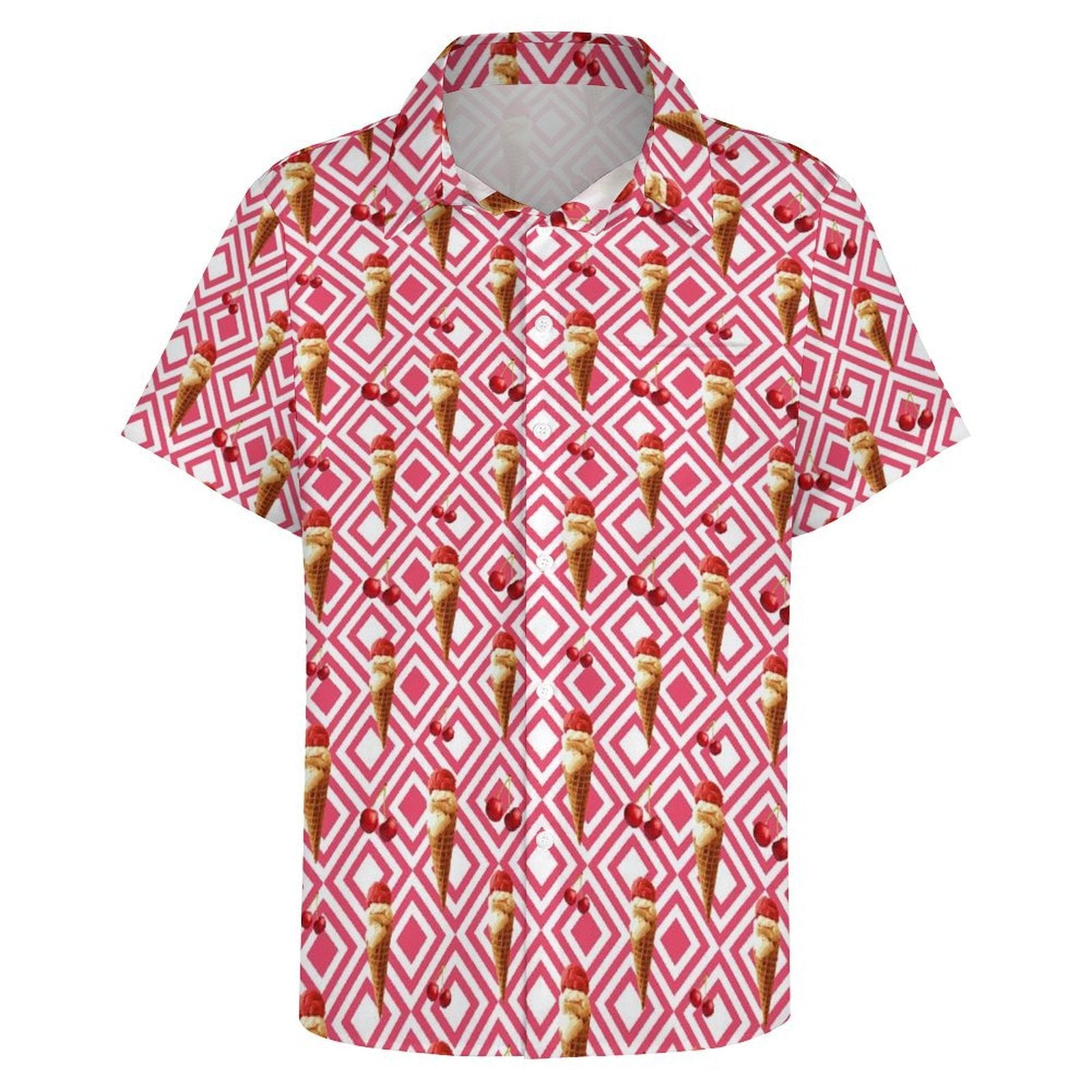 Cherry Ice Cream - Women's Short-Sleeve Button Up Shirt