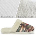 Watercolour Books Women's Fur Trim Thick-Sole Indoor Slippers Women's Fur Trimmed Slippers Printed Offshore Reading