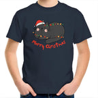 Cat Merry Christmas - Kids Youth T-Shirt Navy Kids Christmas T-shirt Christmas Printed In Australia