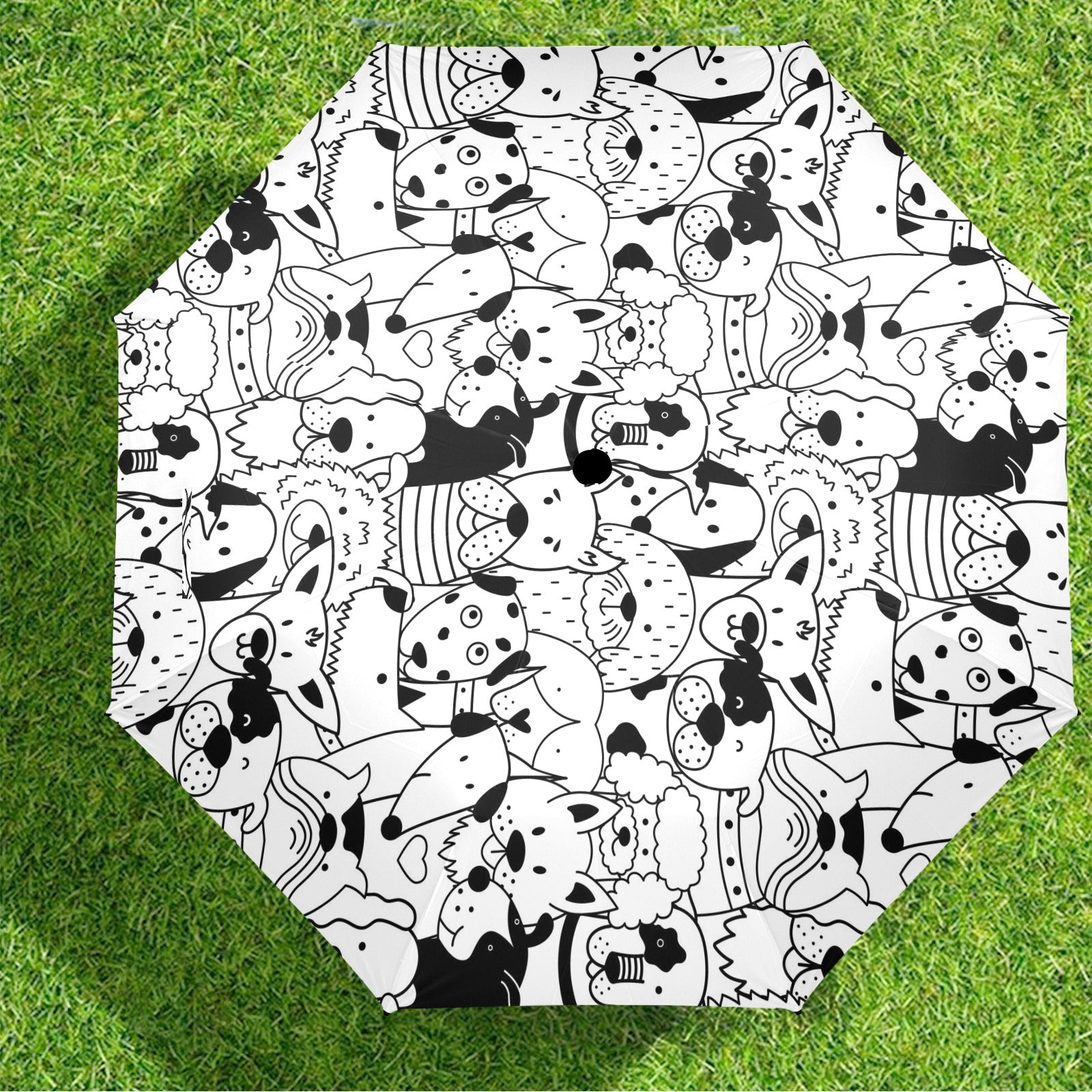 Black And White Dogs - Semi-Automatic Foldable Umbrella (Model U12) Semi-Automatic Foldable Umbrella (U12)