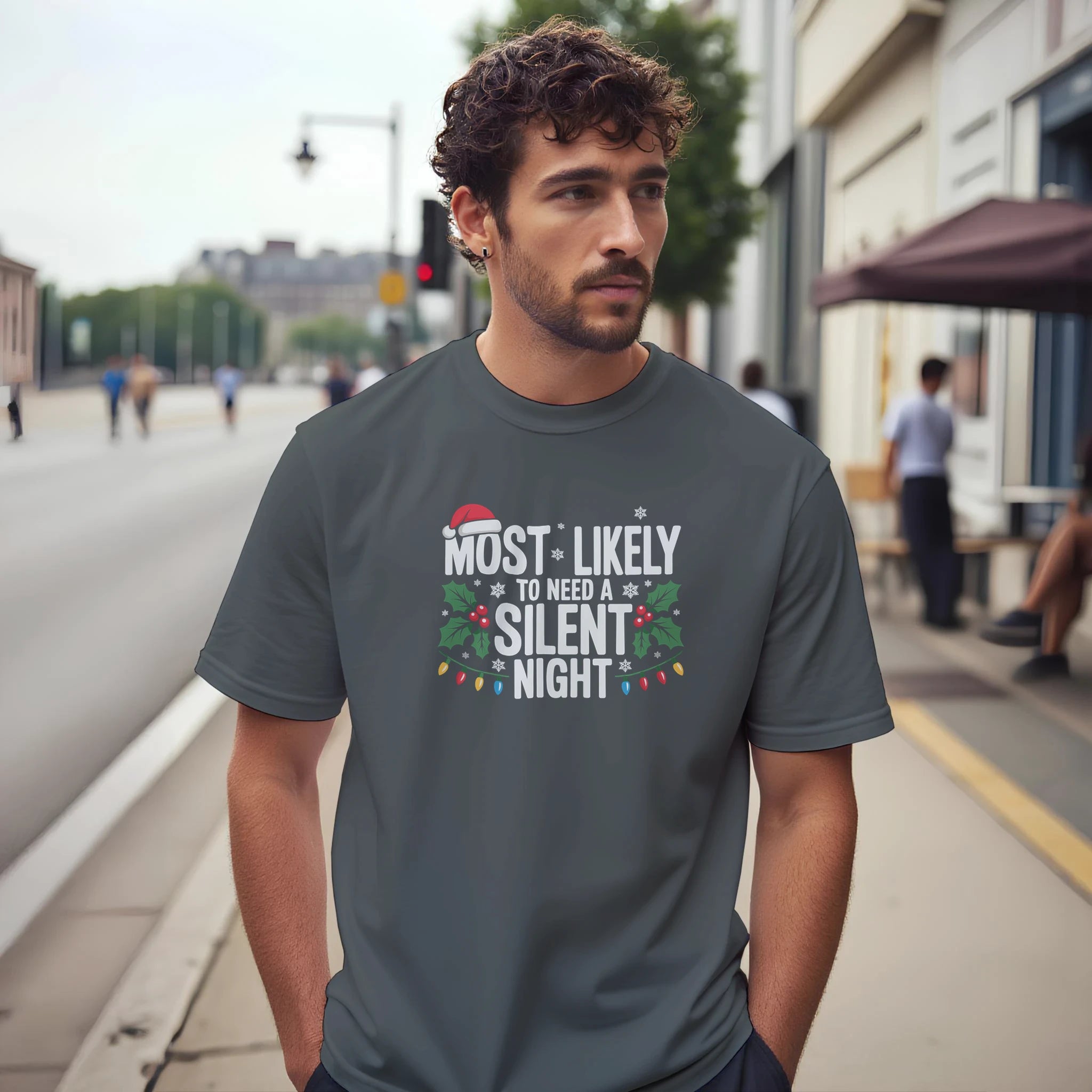 Personalised - Christmas Most Likely To - Classic Unisex Crewneck T-shirt | Gildan® 64000 Charcoal Personalised T-shirt Christmas customise Globally Fulfilled personalise