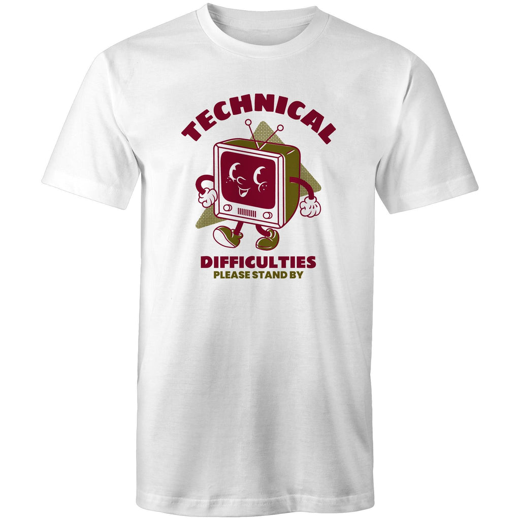 Retro TV, Technical Difficulties - Mens T-Shirt White Mens T-shirt Printed In Australia Retro Tech