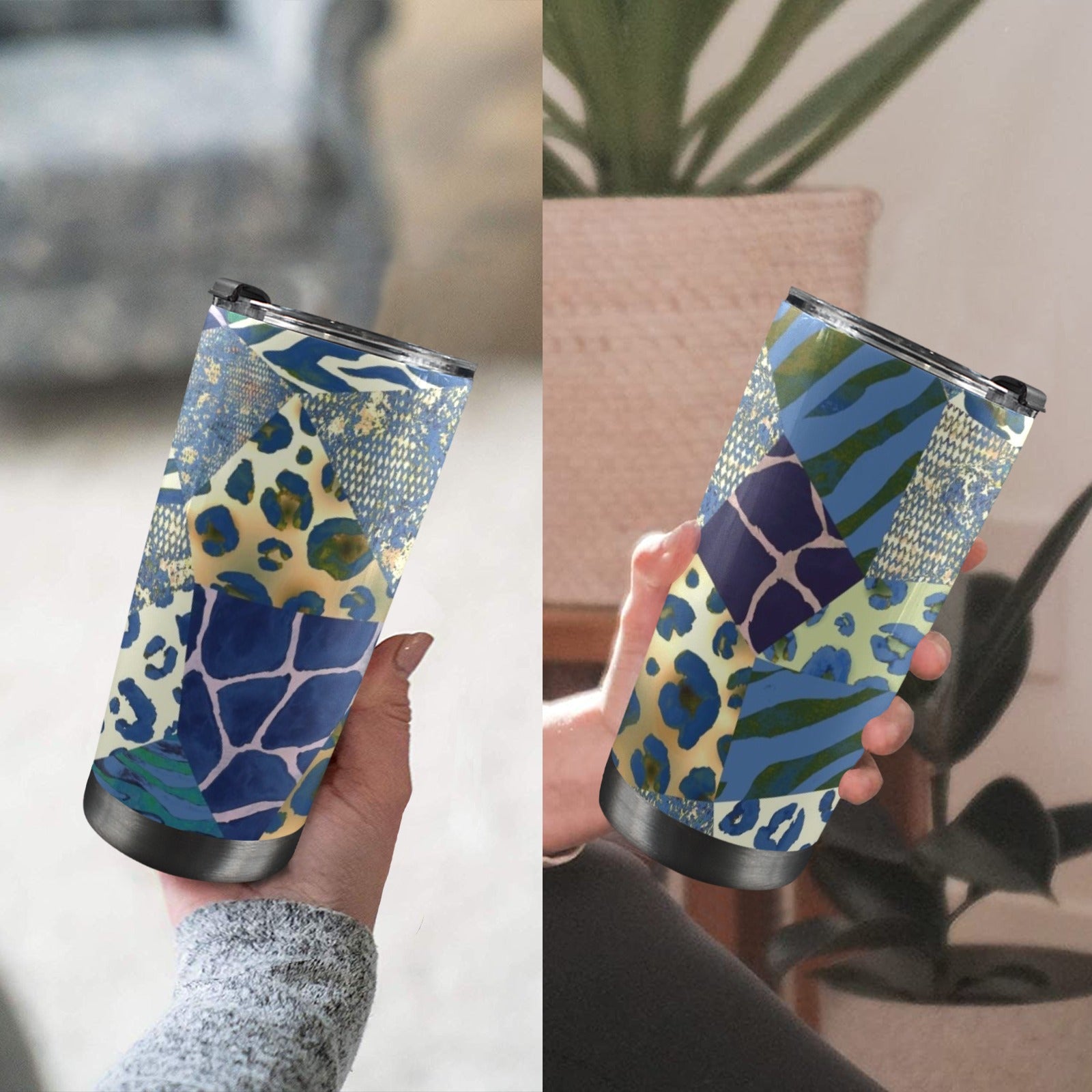Animal Mosaic - 20oz Mobile Tumbler with Lid (Black Lock) 20oz Travel Mug Printed Offshore