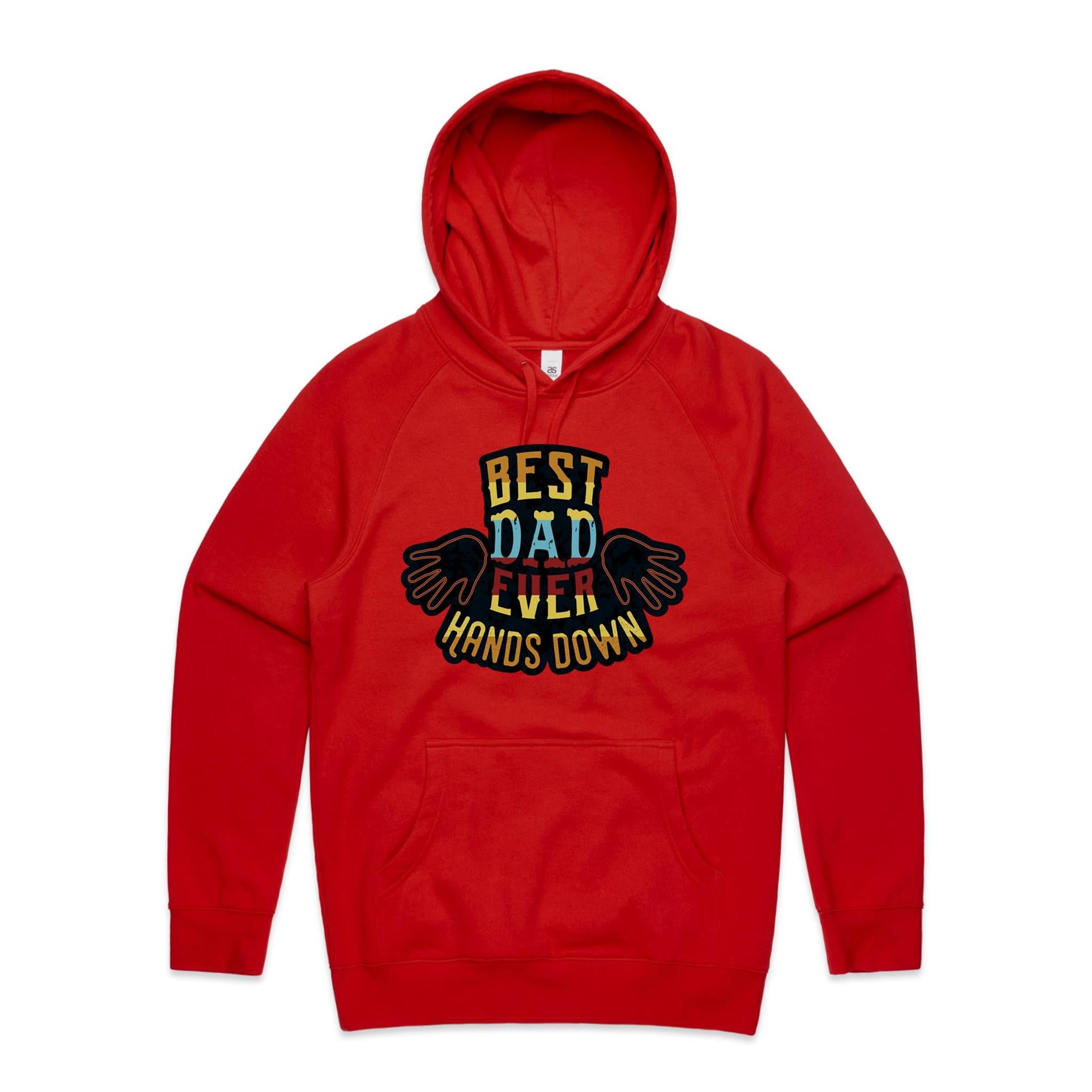 Best Dad Ever, Hands Down - Mens Hoodie Red Mens Hoodie Dad Printed In Australia