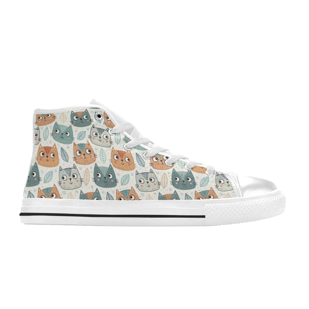 Cute Cat Faces - Women's High Top Canvas Shoes Womens Classic High Top Shoes animal Printed Offshore