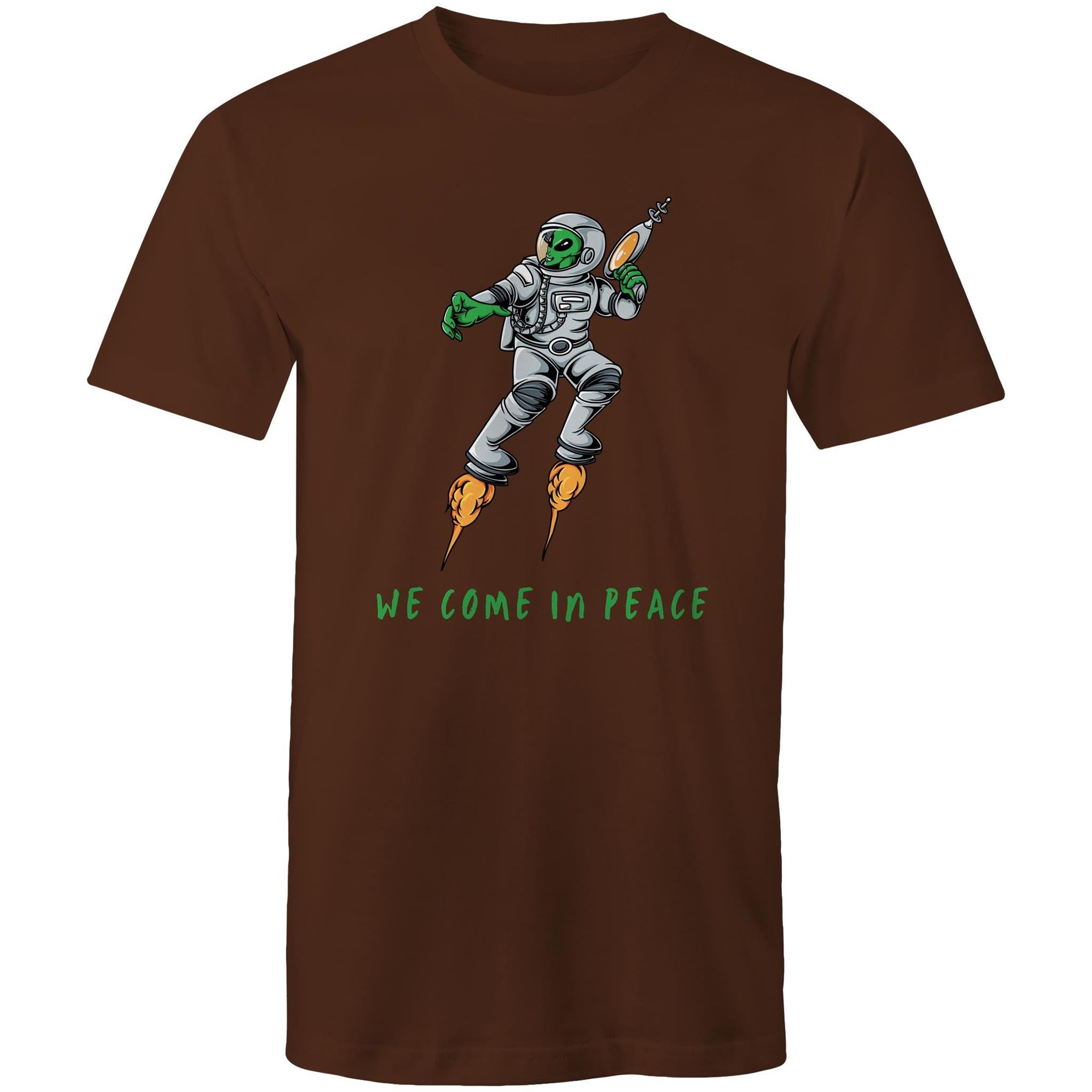 We Come In Peace, Alien - Mens T-Shirt Dark Chocolate Mens T-shirt Printed In Australia Sci Fi