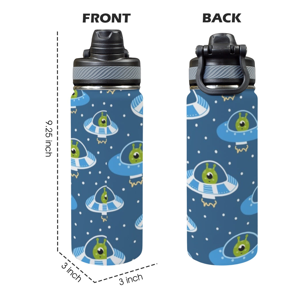 Cute Aliens in UFOs - Insulated Water Bottle with Dual-Use Lid (18oz) Insulated Water Bottle with Dual-Use Lid (18oz) Printed Offshore Sci Fi
