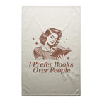I Prefer Books Over People - AS Colour Tea Towel Cream One Size Tea Towel Printed In Australia Reading