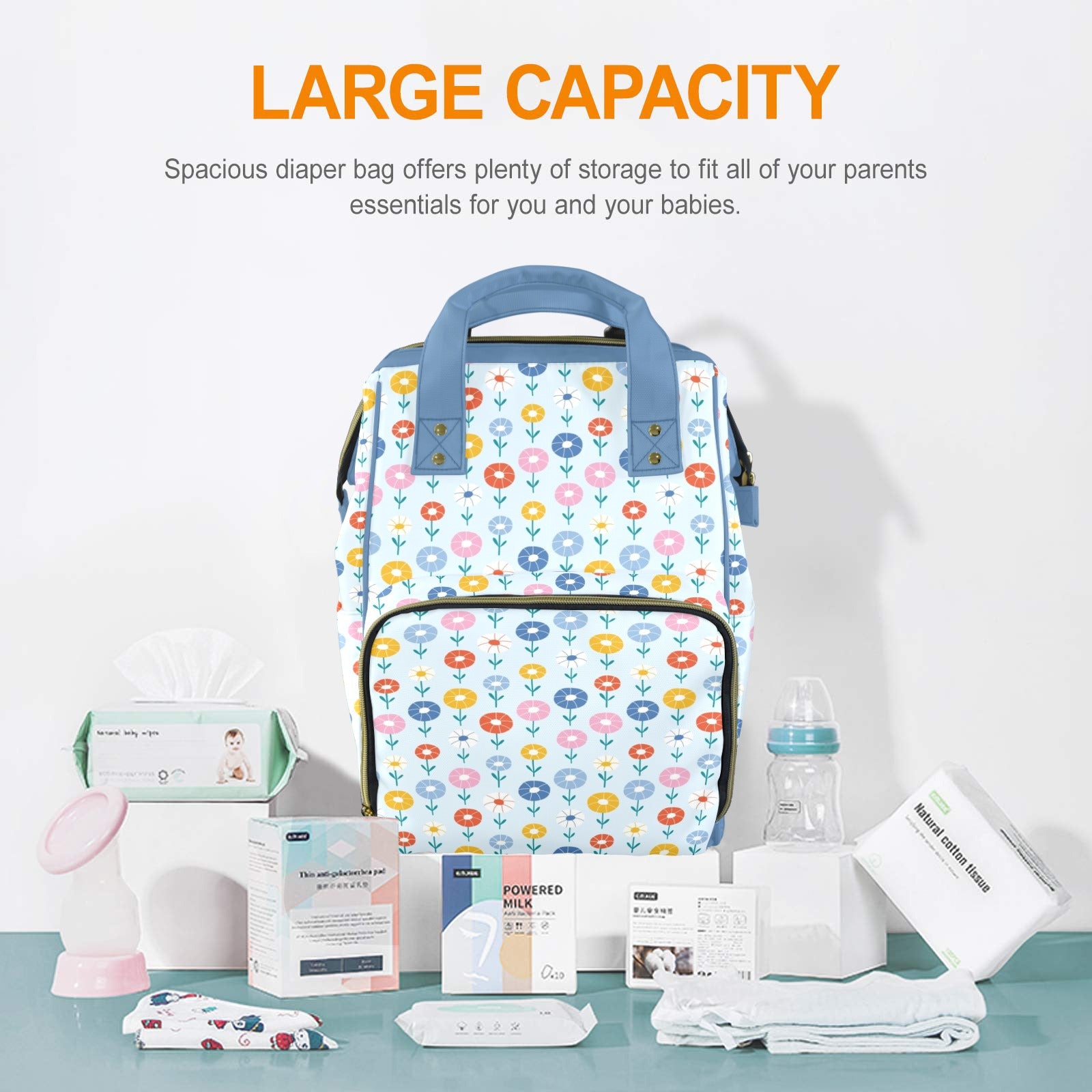Abstract Cute Flowers Multi-Function Backpack, Nappy / Diaper Bag Multi-function Backpack, Nappy / Diaper Bag Plants Printed Offshore