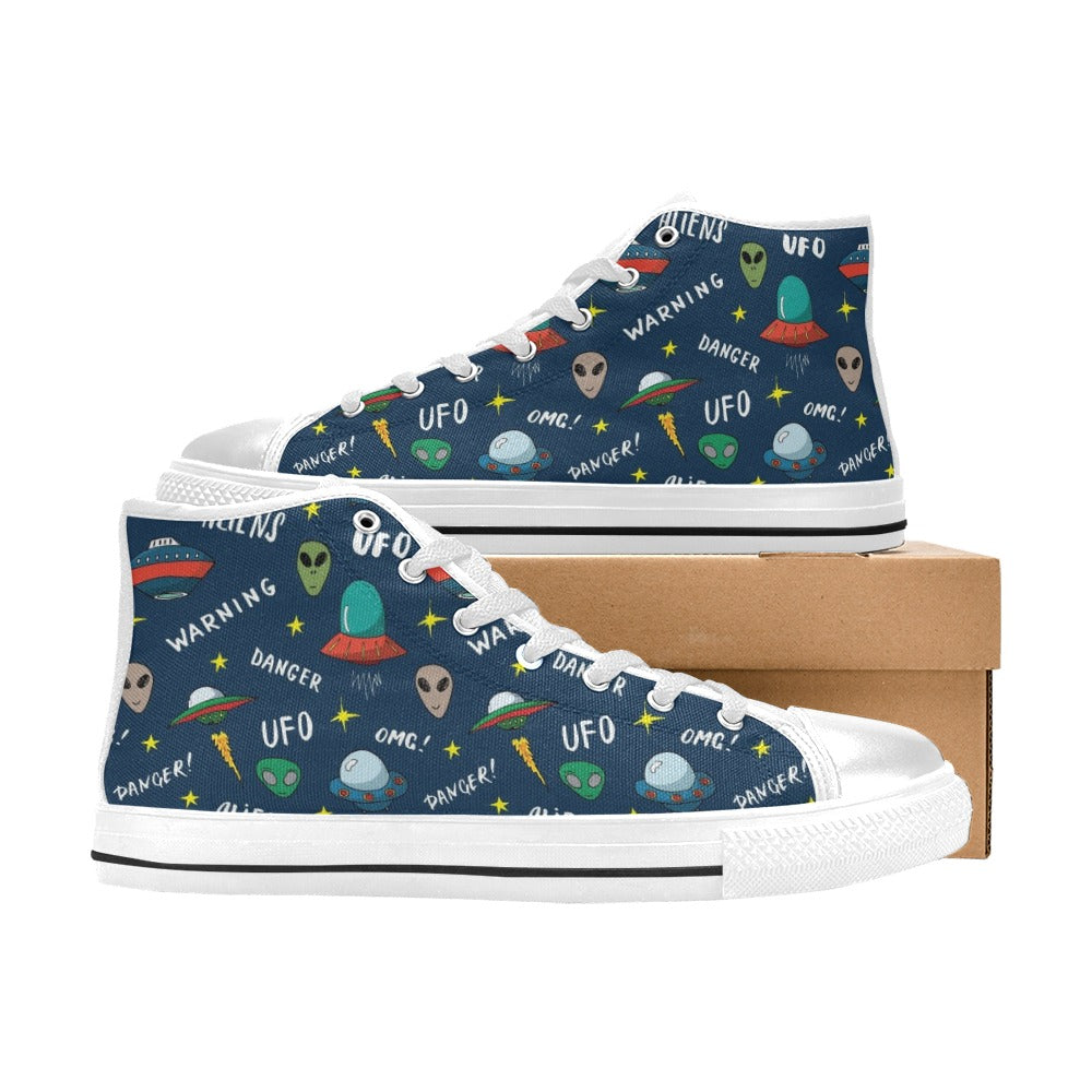 UFO's And Aliens Men's High Top Canvas Shoes Men's Classic High Top Canvas Shoes Printed Offshore Sci Fi
