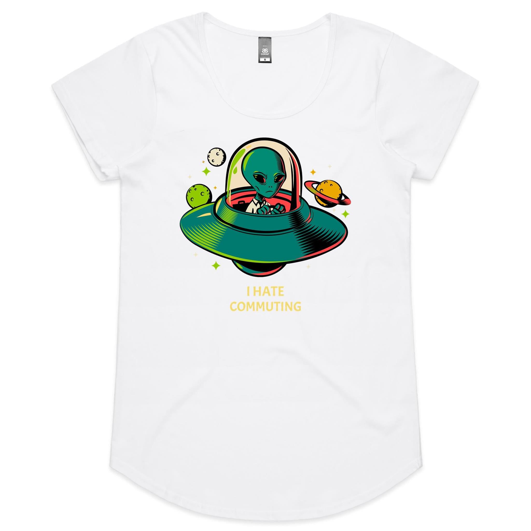 Alien Commute - Womens Scoop Neck T-Shirt White Womens Scoop Neck T-shirt Printed In Australia Sci Fi