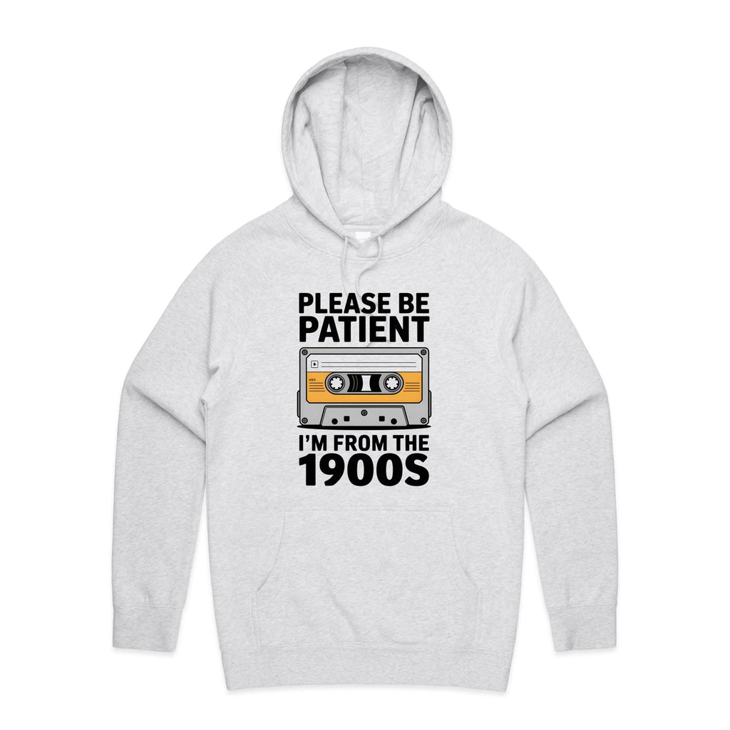 Please Be Patient, I'm From The 1900's Men's AS Colour Hoodie White Marle Mens Hoodie Music Printed In Australia Retro