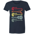 Retro Guitars - Womens T-shirt Navy Womens T-shirt Music Printed In Australia