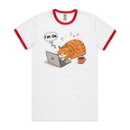 Cat Laptop, I'm OK - Ringer Tee White Red Ringer T-Shirt animal Printed In Australia